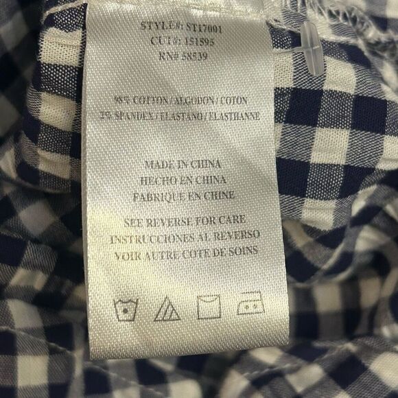 Kut from the Kloth women's button up navy gingham print v-neck long sleeve shirt - Picture 4 of 7